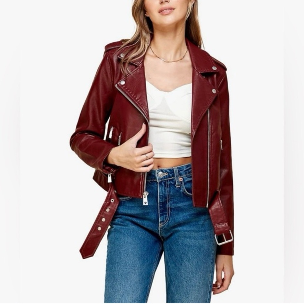 Fitaylor Deep Red/Burgundy Faux  Leather Jacket